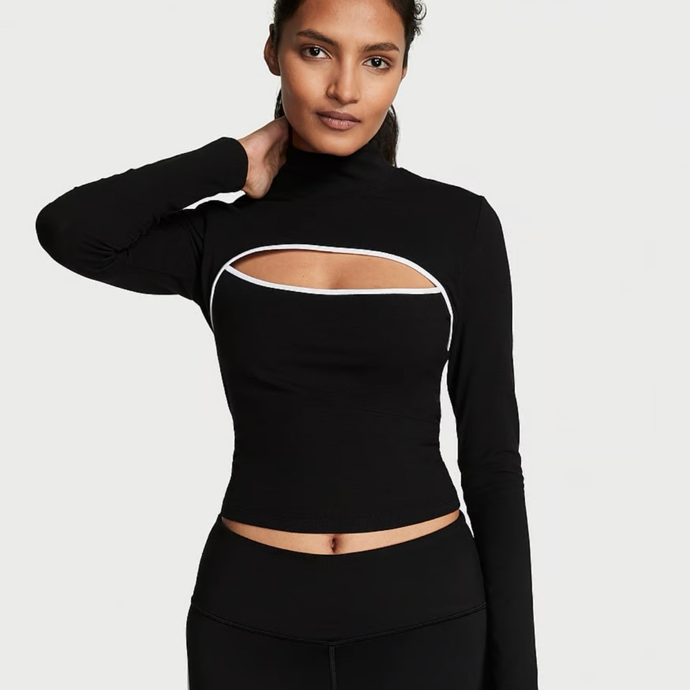 Victoria’s Secret Black and White XL Cotton Cutout Long Sleeve Top VS workout